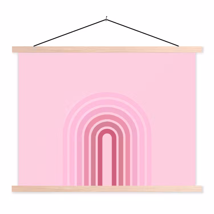 Regenboog - Roze - Abstract - Modern - Minimalistisch textielposter latten blank klein -3d