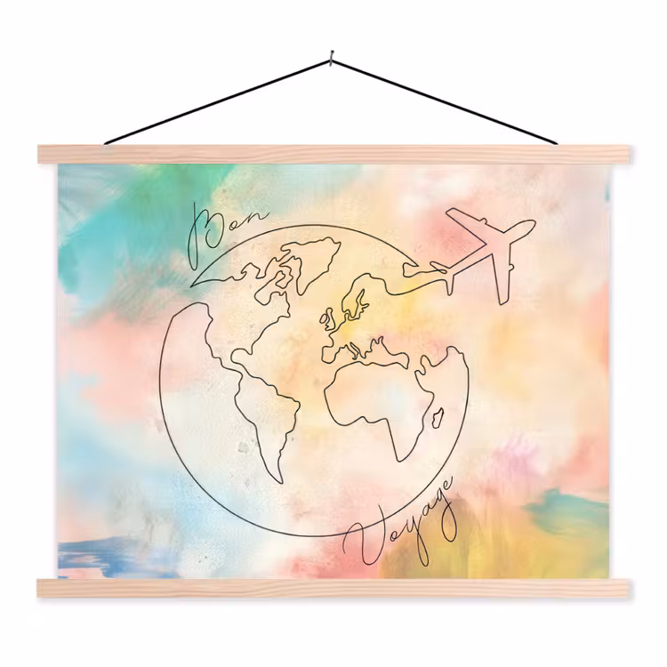 Voyage - Wereldbol - Pastel - Quote textielposter latten blank klein -3d