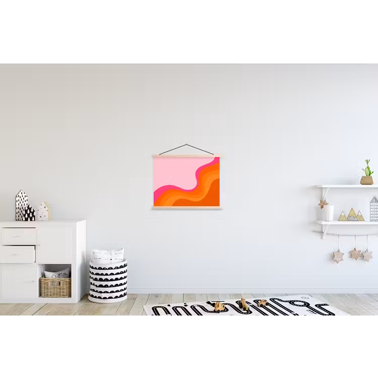 Retro - Waves - Kleurrijk textielposter latten blank klein -kinderkamer