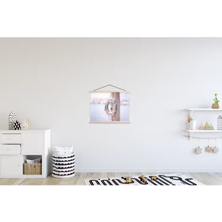 Reddingsboei - Maritiem - Welkom - Blauw - Wit textielposter latten blank klein -kinderkamer