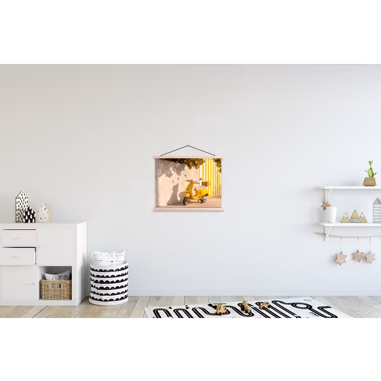 Scooter - Natuur - Zomer - Geel - Mediterraan textielposter latten blank klein -kinderkamer