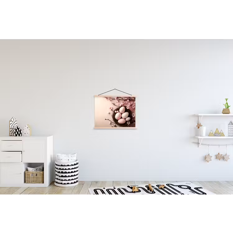 Roze - Bloesems - Eieren textielposter latten blank klein -kinderkamer
