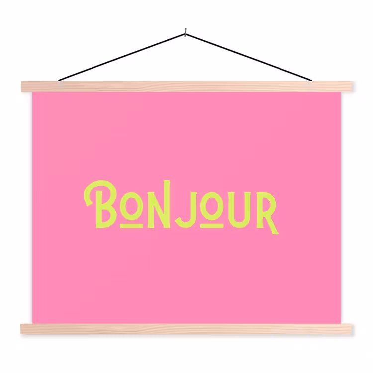 Roze - Groene Bonjour - art-deco textielposter latten blank klein -3d