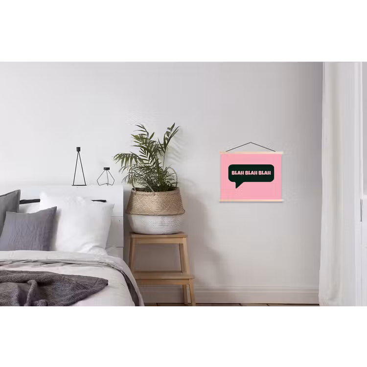Roze - Tekstwolk - Groen - BLAH BLAH BLAH textielposter latten blank klein -woonkamer