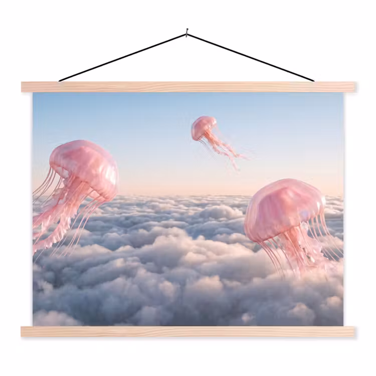 Stoffbild - Rosa Tier – Wolken - Roze dier - Wolken textielposter latten blank klein