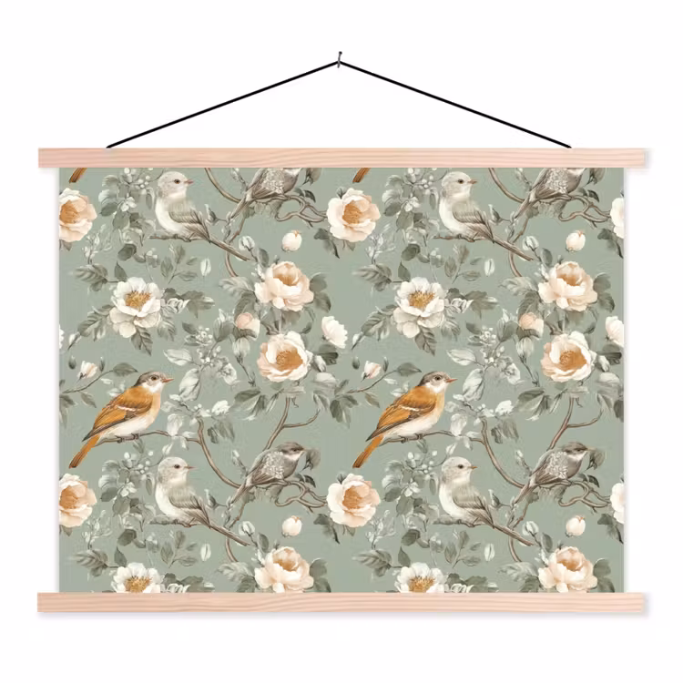 Roze - Vogels - Kleurrijk textielposter latten blank klein 122 -3d