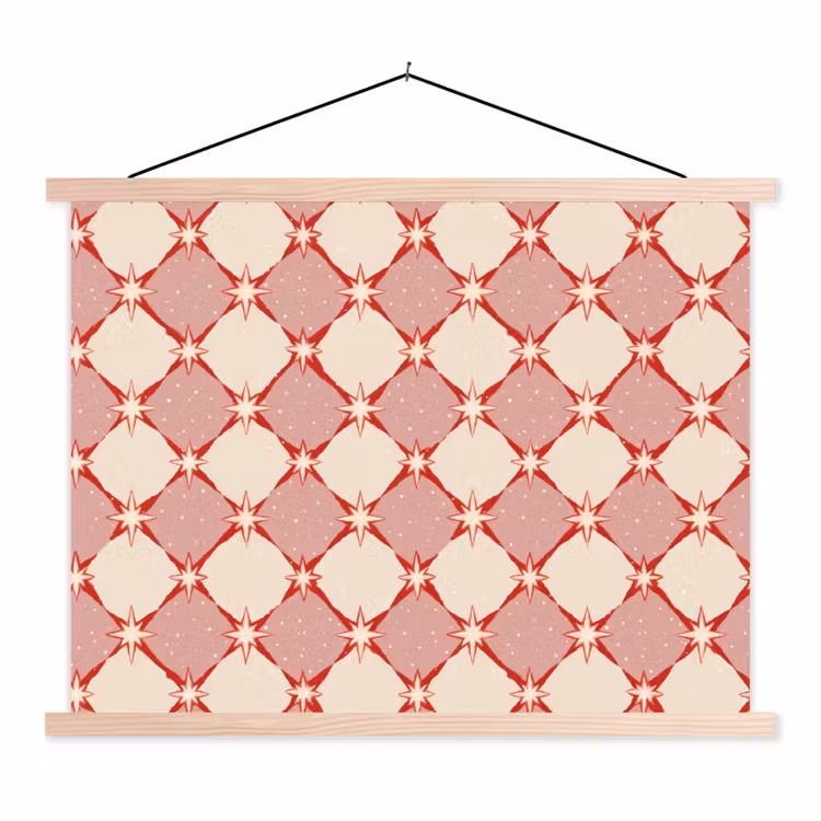 Ruiten - Sterren - Vintage - Oudroze - Rood textielposter latten blank klein 122 -3d