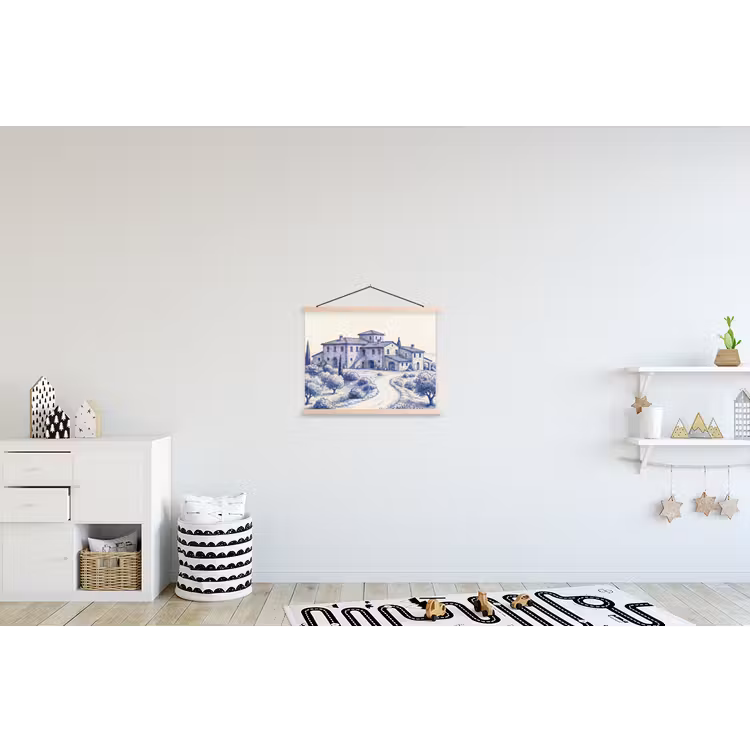 Rustiek - Landgoed - Blauw textielposter latten blank klein -kinderkamer