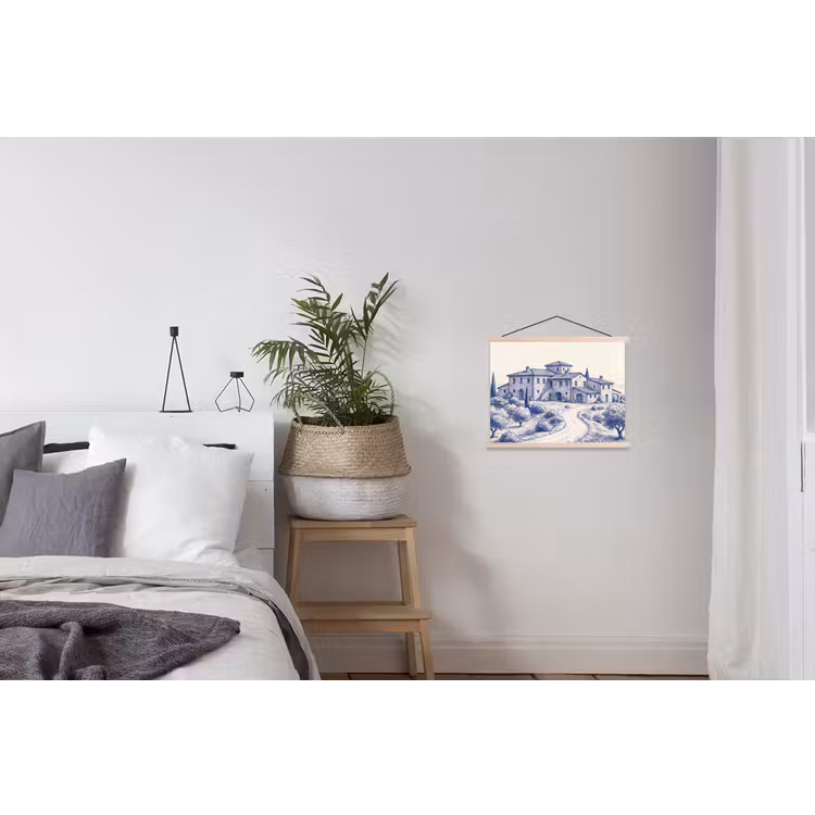 Rustiek - Landgoed - Blauw textielposter latten blank klein -woonkamer