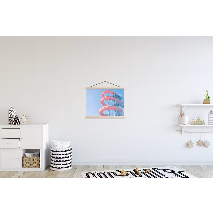 Glijbaan - Waterpark - Spiraal - Modern - Roze textielposter latten blank klein -kinderkamer