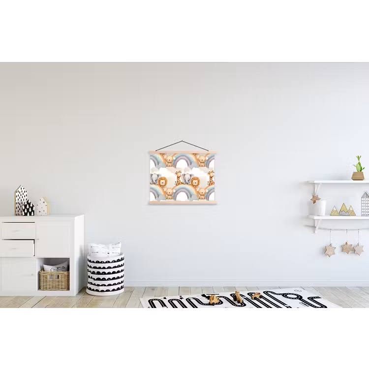 Safari - Regenboog - Kleurrijk textielposter latten blank klein 122 -kinderkamer