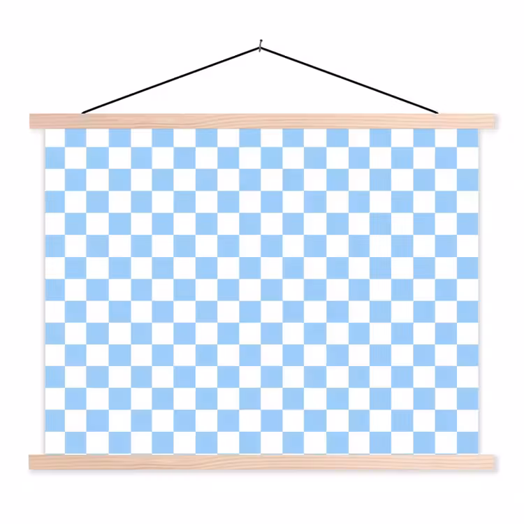 Schaakbord - Klassiek - Blauw textielposter latten blank klein 122 -3d