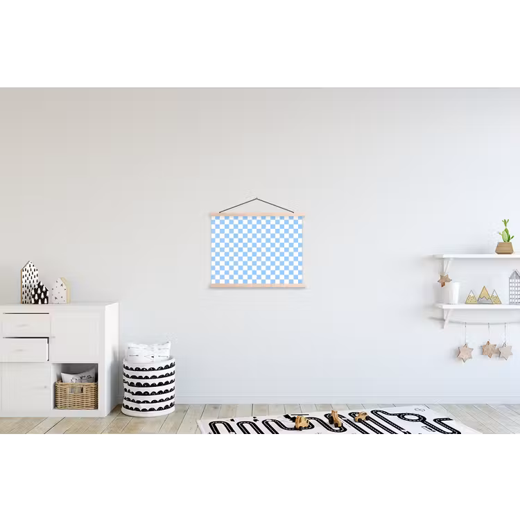 Schaakbord - Klassiek - Blauw textielposter latten blank klein 122 -kinderkamer