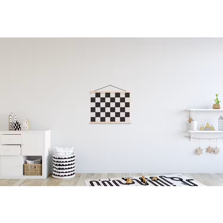 Dambord - Marmer - Zwart - Wit textielposter latten blank klein 122 -kinderkamer