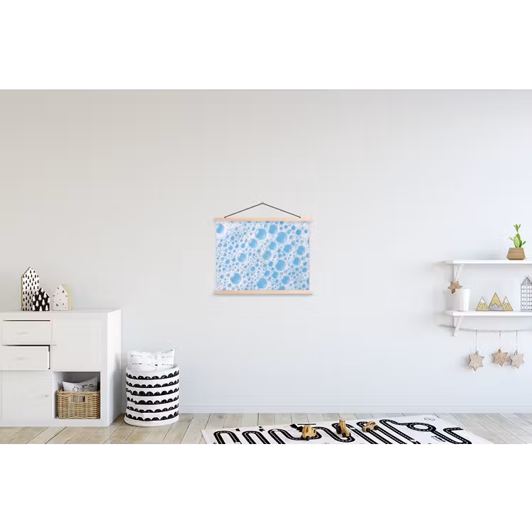 Schuim - Bubbels - Blauw textielposter latten blank klein -kinderkamer