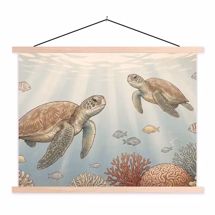 Schildpad - Onderwater - Natuur - Illustratie textielposter latten blank klein -3d