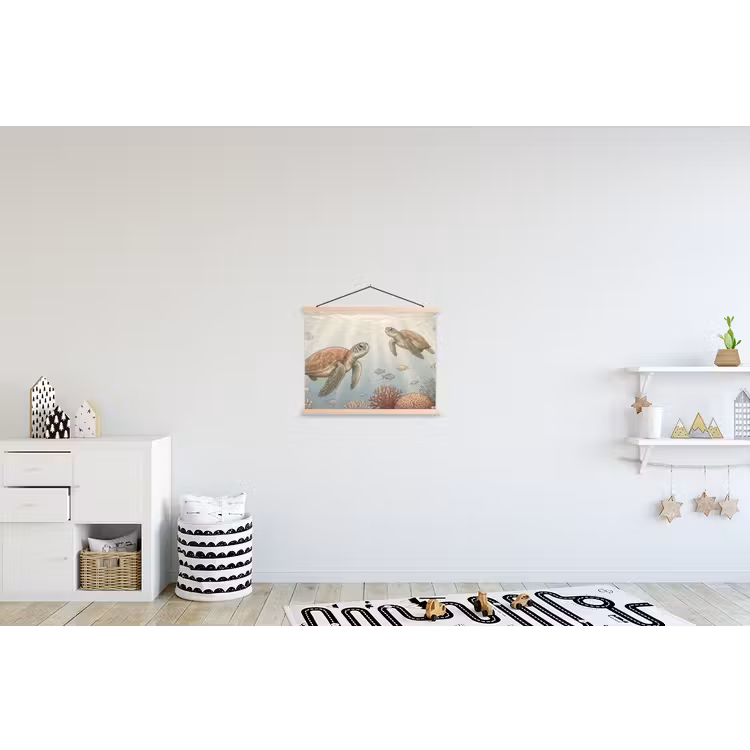 Schildpad - Onderwater - Natuur - Illustratie textielposter latten blank klein -kinderkamer