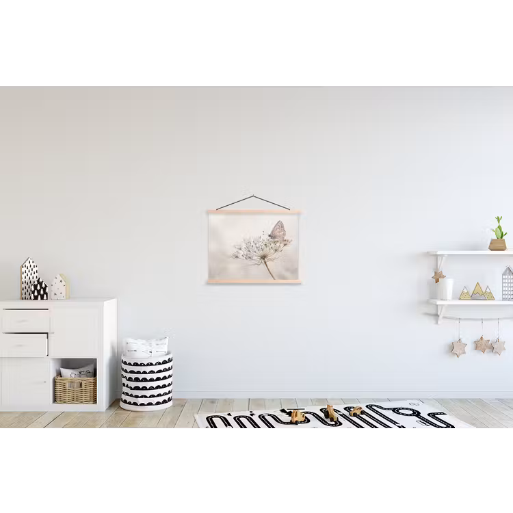 Vlinder - Bloem -Natuur - Beige textielposter latten blank klein -kinderkamer