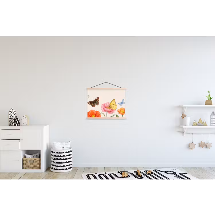 Vlinders - Klaprozen - Illustratie - Kleurrijk textielposter latten blank klein -kinderkamer