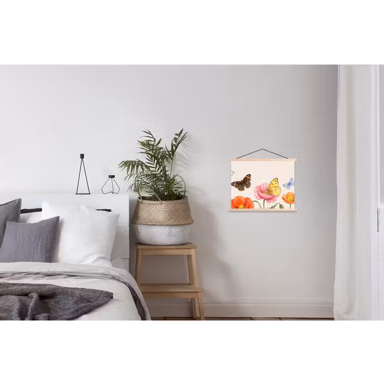 Vlinders - Klaprozen - Illustratie - Kleurrijk textielposter latten blank klein -woonkamer