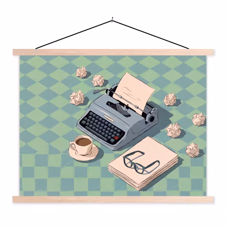 Typemachine - Kantoor - Vintage - Illustratie - Groen textielposter latten blank klein -3d