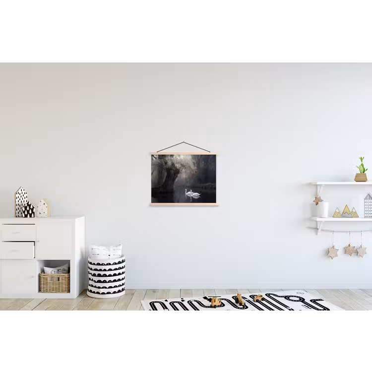 Zwanen - Rivier - Bos textielposter latten blank klein -kinderkamer