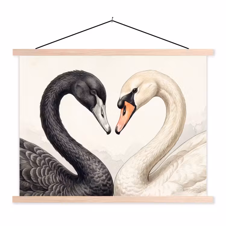 Zwanen - Hartvorm - Dieren textielposter latten blank klein -3d