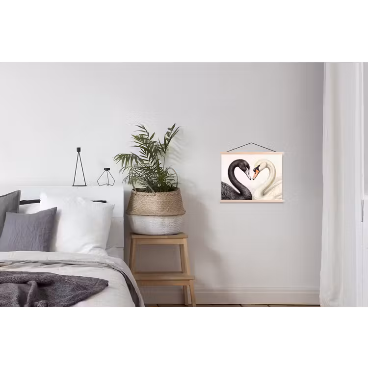 Zwanen - Hartvorm - Dieren textielposter latten blank klein -woonkamer