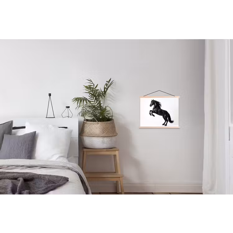 Zwart - Paard - Portret textielposter latten blank klein -woonkamer