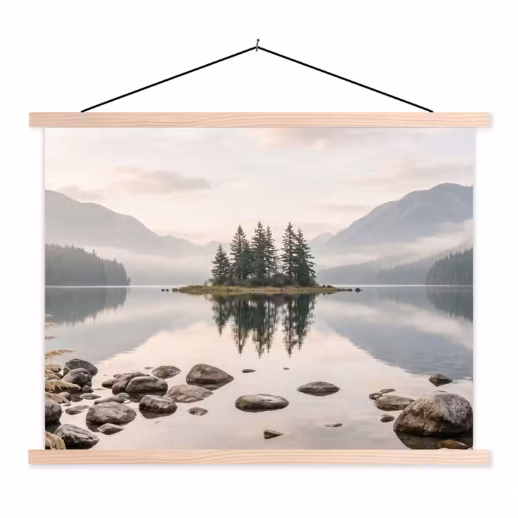 Meer - Bergen - Landschap - Groen textielposter latten blank klein -3d