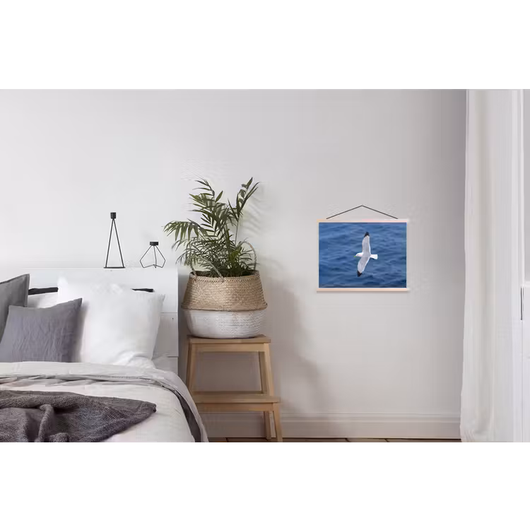 Zeemeeuw - Oceaan - Blauw textielposter latten blank klein -woonkamer
