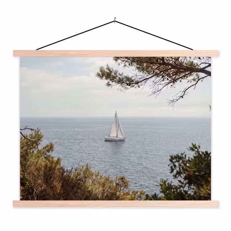 Stoffbild - Segelboot – Bäume – Wasser - Zeilboot - bomen - water textielposter latten blank klein