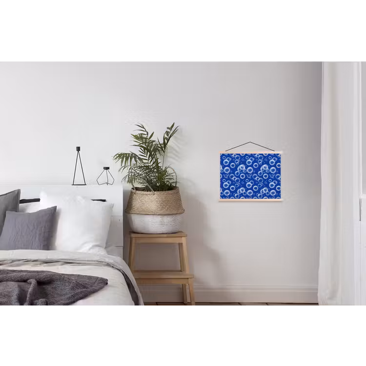 Bubbels - Patroon - Blauw textielposter latten blank klein -woonkamer