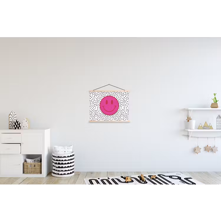 Smiley - Roze - Stippen textielposter latten blank klein -kinderkamer