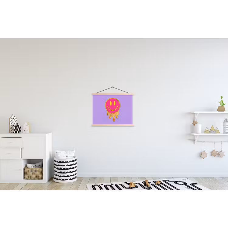 Smiley - Drip - Neon textielposter latten blank klein -kinderkamer