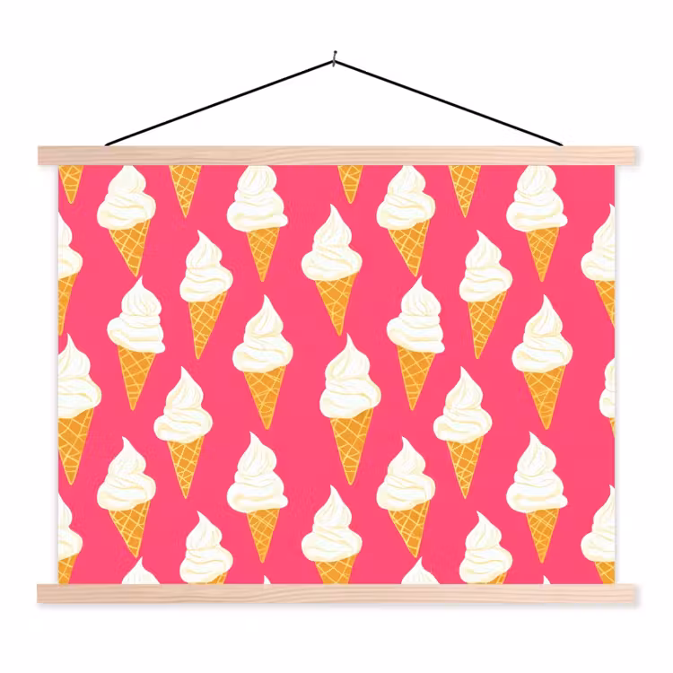 Softijs - Horentje - Roze textielposter latten blank klein 122 -3d