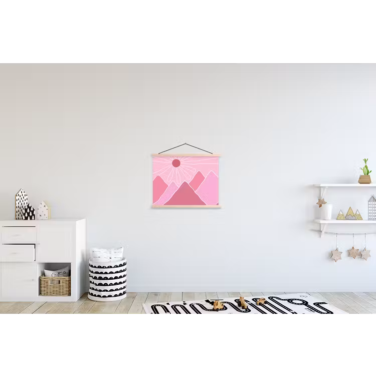 Zon - Bergen - Natuur - Abstract - Roze textielposter latten blank klein -kinderkamer