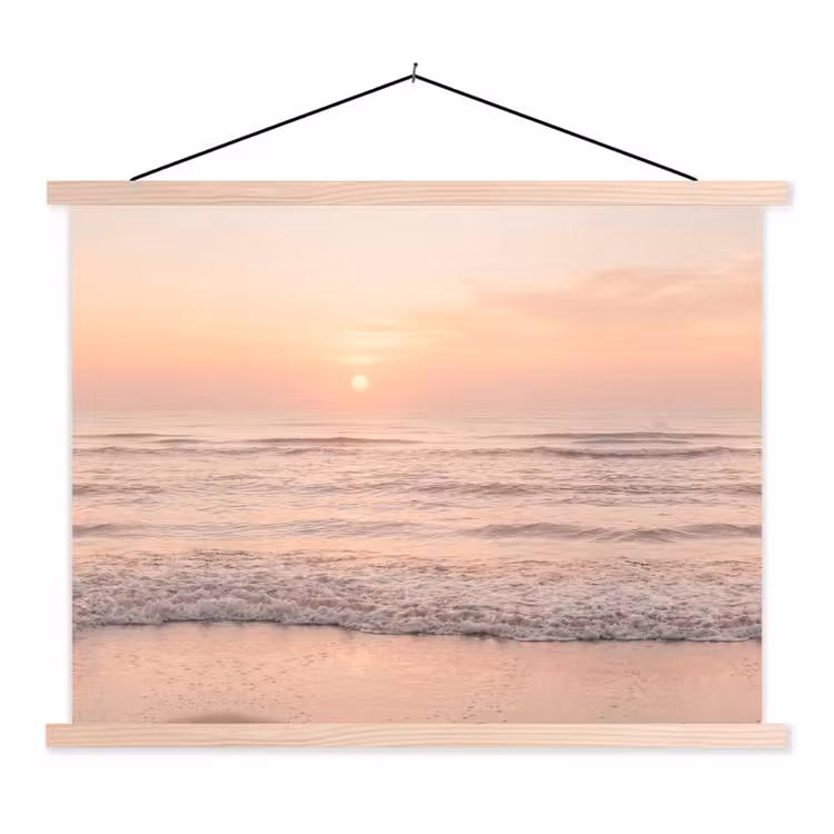 Zon - Strand - Roze textielposter latten blank klein -3d