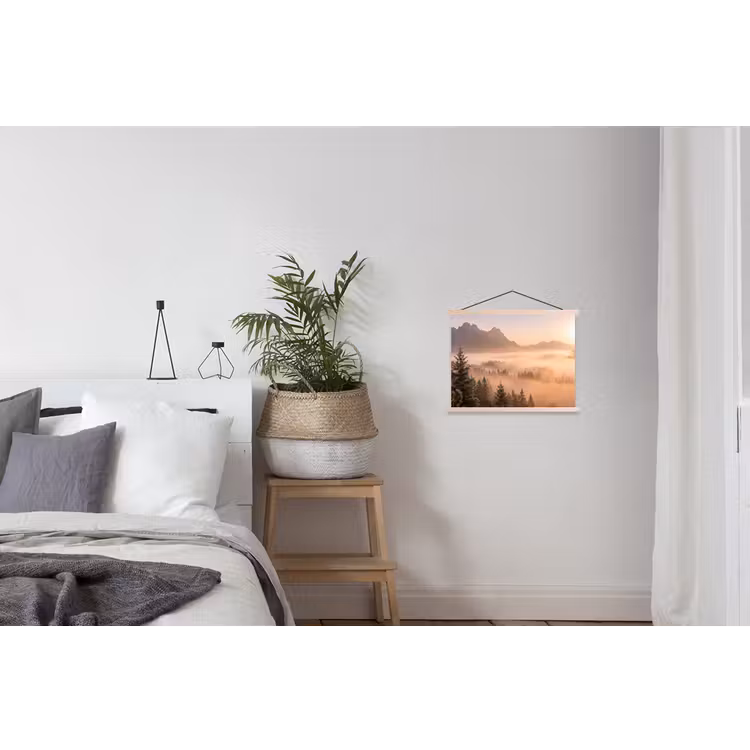 Zonlicht - Mist - Bergen - Bomen textielposter latten blank klein -woonkamer