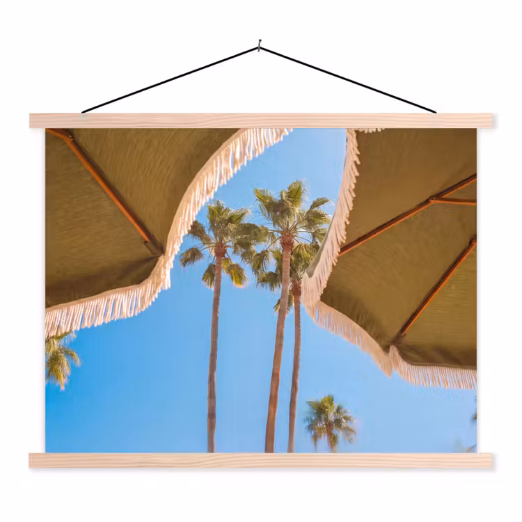 Parasol - Groen - Franjes - Zomer - Tropisch textielposter latten blank klein -3d