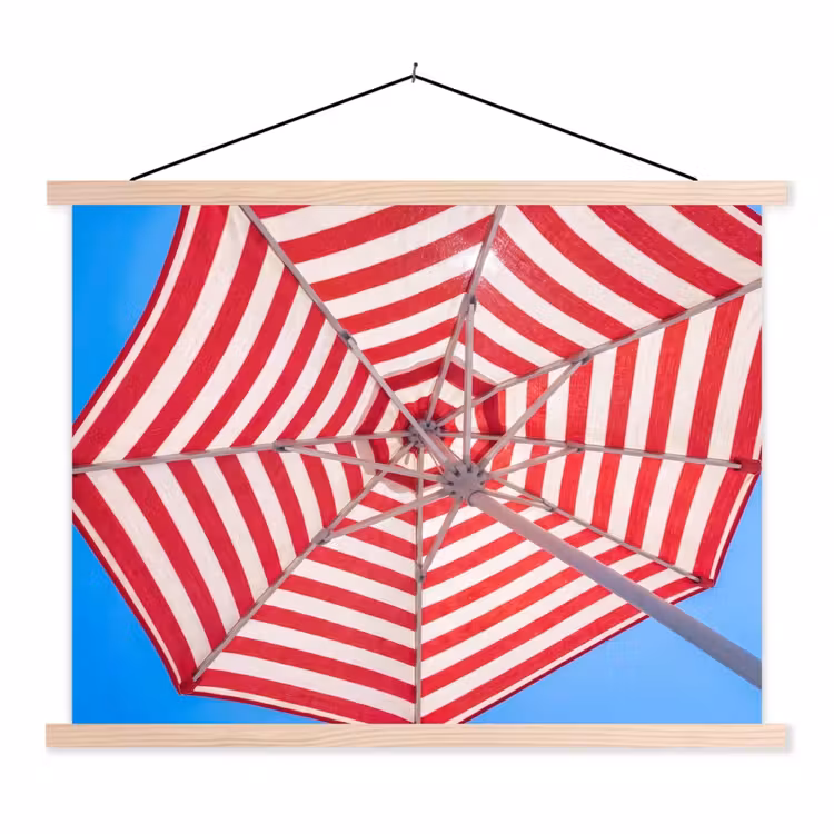 Parasol - Strepen - Zomer - Rood - Blauw textielposter latten blank klein -3d