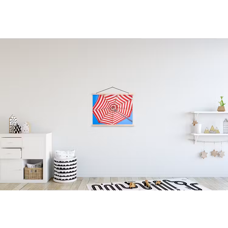 Parasol - Strepen - Zomer - Rood - Blauw textielposter latten blank klein -kinderkamer