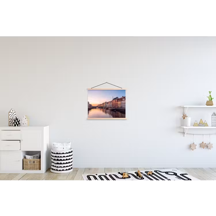 Stad - Gracht - Zonsondergang - Klassiek - Kleurrijk textielposter latten blank klein -kinderkamer