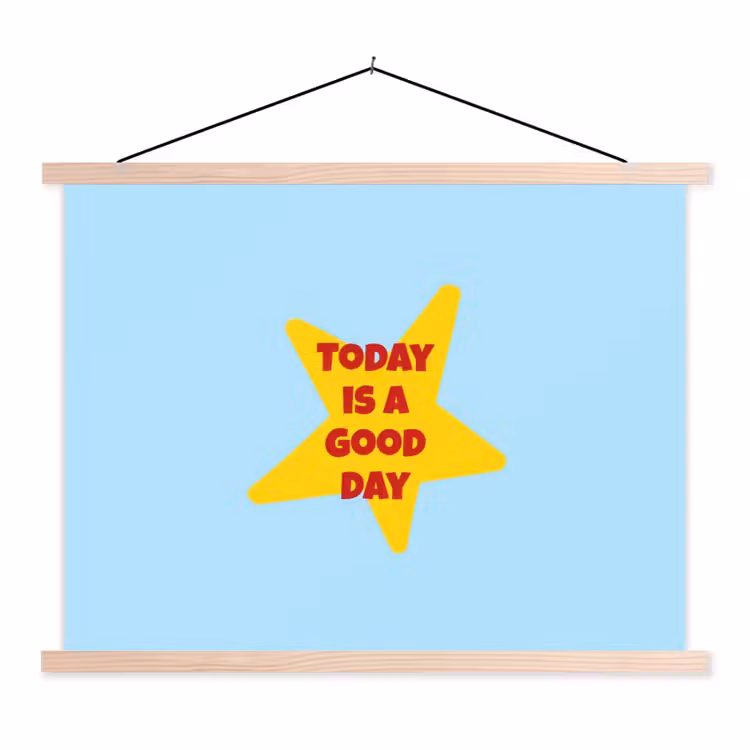 Ster - Today is a good day - Blauw textielposter latten blank klein -3d