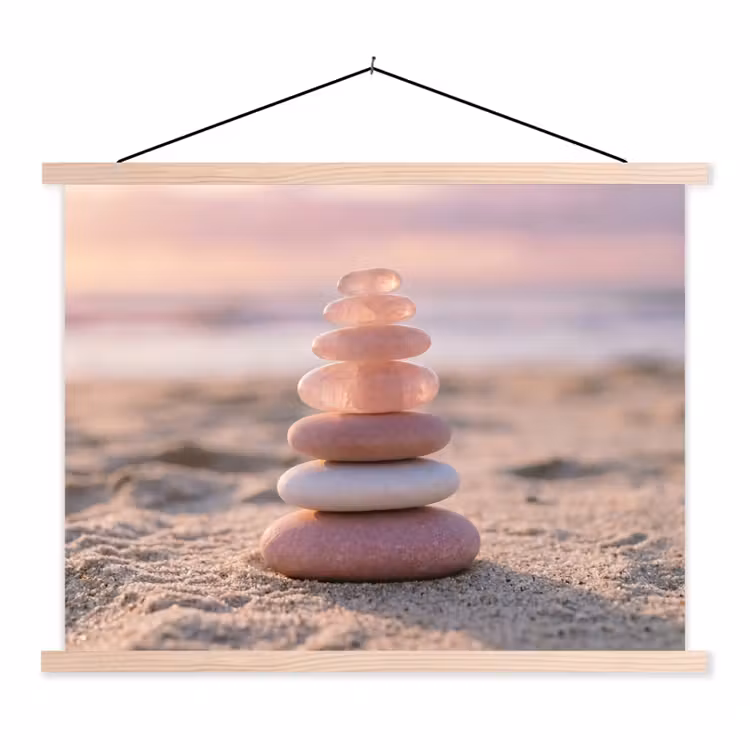 Stenen - Zand - Roze textielposter latten blank klein -3d