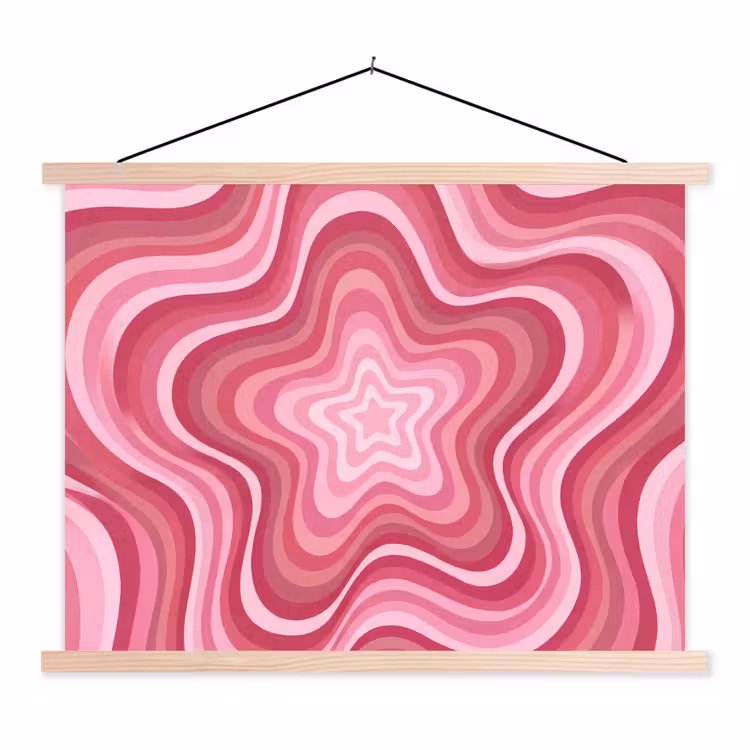 Ster - Golvend - Abstract - Roze textielposter latten blank klein -3d