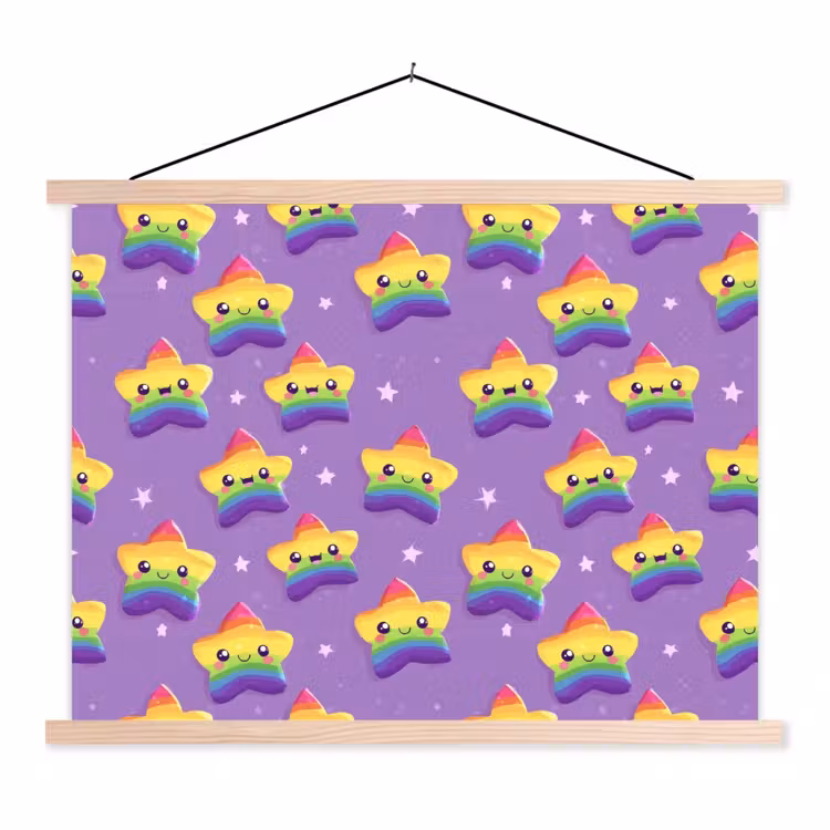 Sterren - Regenboog - Paars textielposter latten blank klein 122 -3d