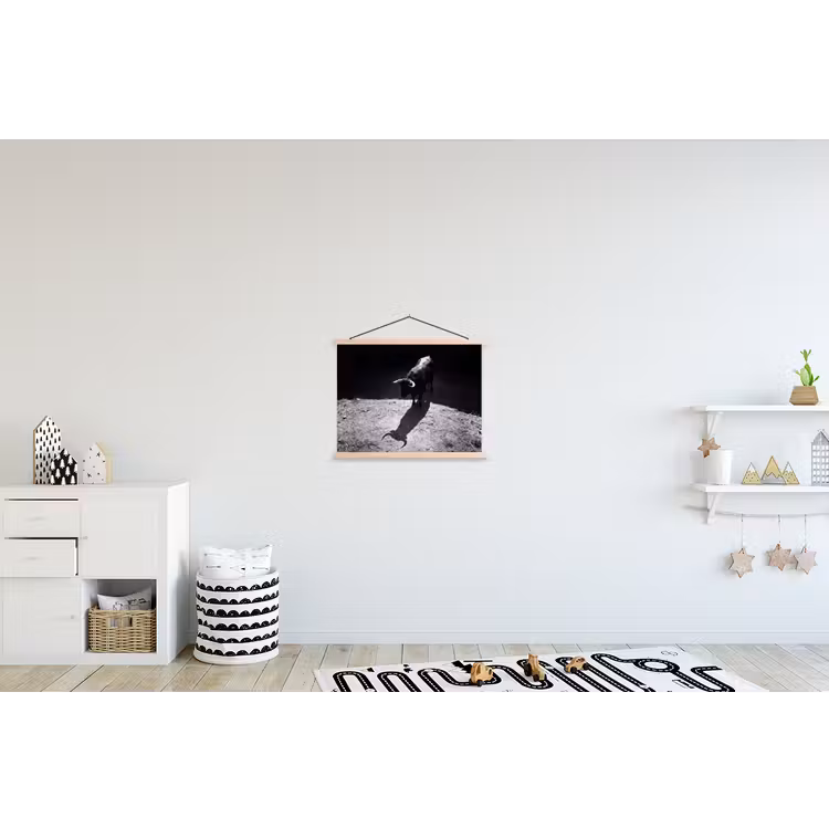 Stier - Schaduw - Dieren - Contrast - Zwart-wit textielposter latten blank klein -kinderkamer