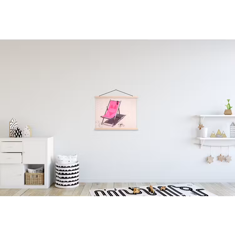 Strand - Ligstoel - Badkleding - Zomer - Roze textielposter latten blank klein -kinderkamer