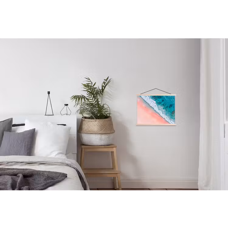 Strand - Oceaan - Golven - Roze Zand - Natuur textielposter latten blank klein -woonkamer